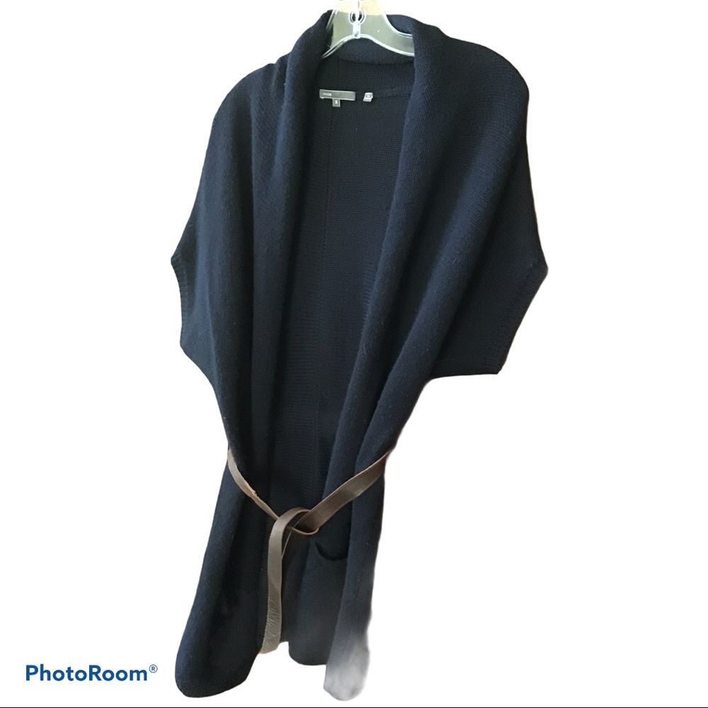 Vince Navy Blue Belted Short Sleeve Cardigan